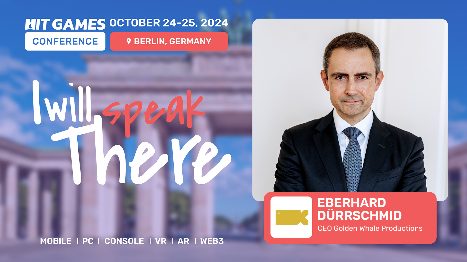 Golden Whale CEO Eberhard Dürrschmid speaking at HIT Games Conference Berlin 2024