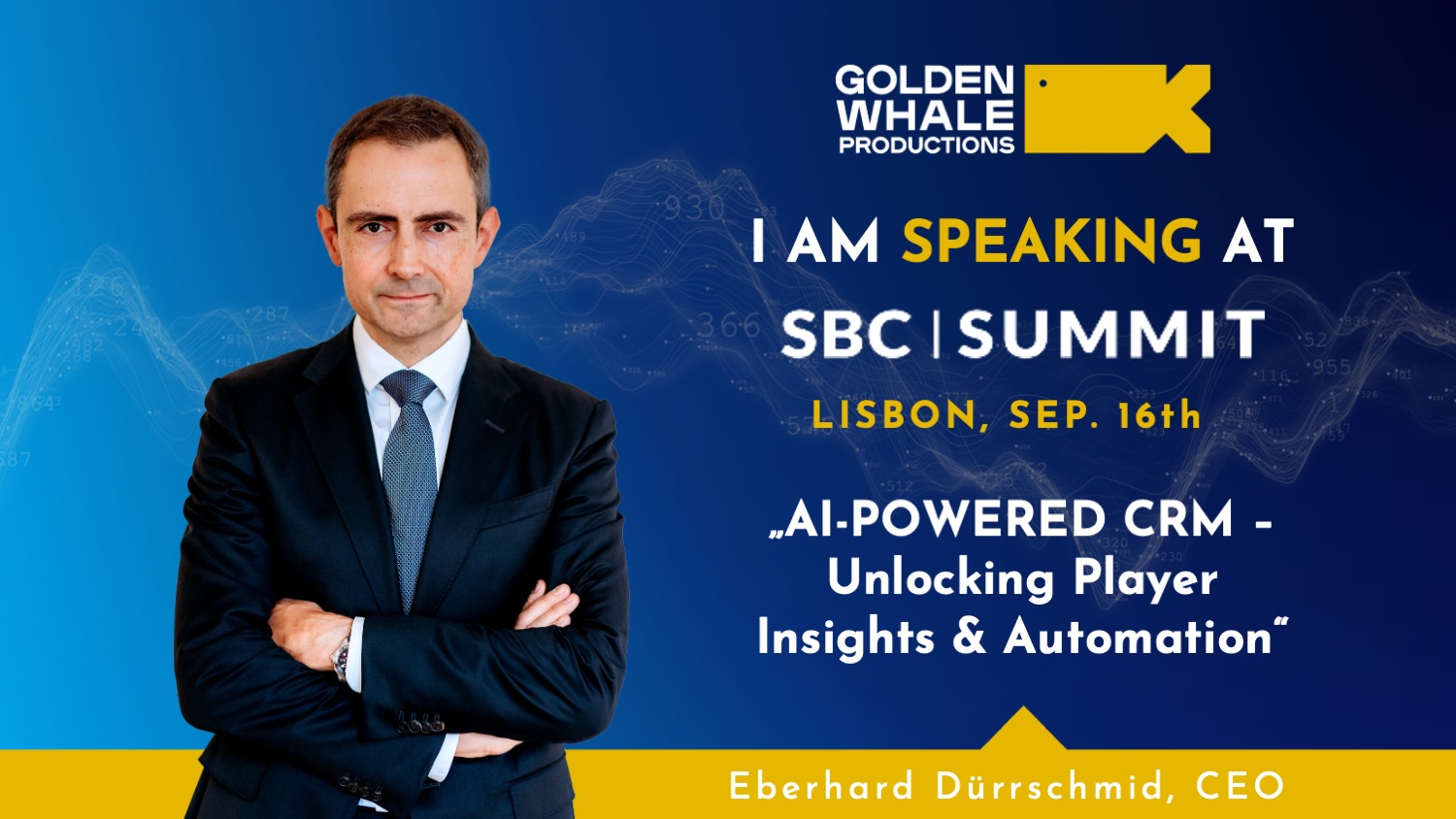 Golden Whale CEO speaking at SBC Summit 2025 in Losbon on AI-powered CRM