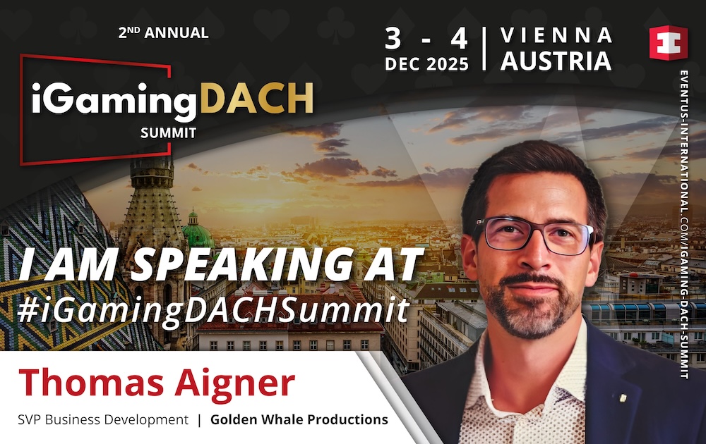 Thomas Aigner (SVP Business Development Golden Whale) speaking at iGaming DACH 2025 Vienna